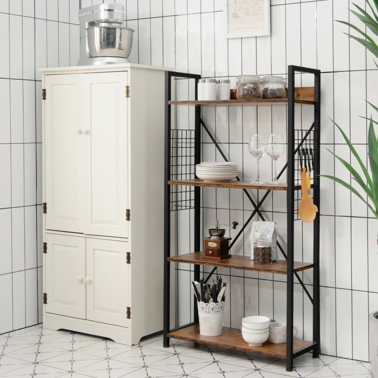 4-tier industrial bookshelf showcasing rustic brown shelves and black metal frame, perfect for adding style and storage.