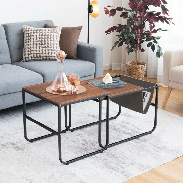 Set of 2 Nesting Coffee Tables with Side Pocket for Living Room Bedroom - Gallery View 7 of 11