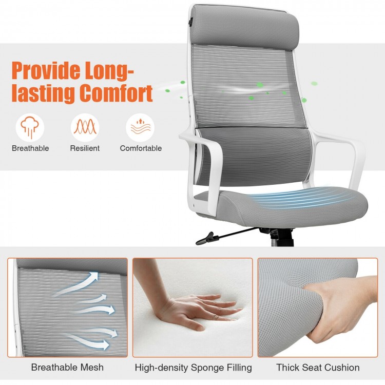 Adjustable gray mesh office chair with heating support, breathable backrest, and thick seat cushion for optimal comfort.