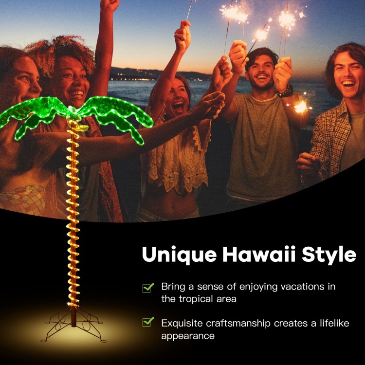 5 feet LED pre-lit palm tree decor with warm lights, perfect for indoor and outdoor tropical-themed celebrations.