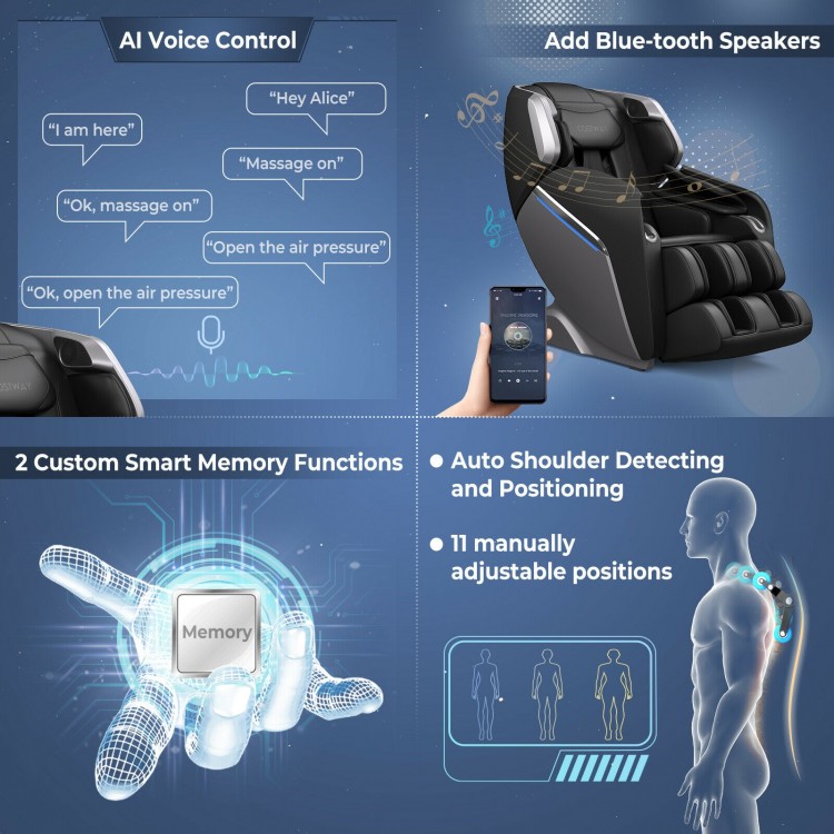 Full Body Zero Gravity Massage Chair with SL Track Voice Control Heat-BlackCostway Gallery View 9 of 12