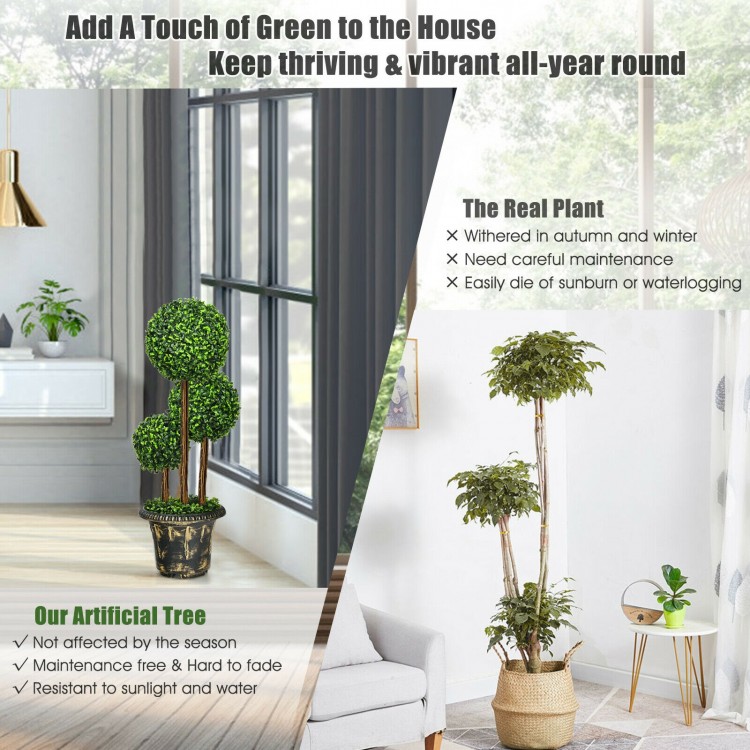 Lifelike 36-inch artificial topiary tree featuring dense green PE leaves and cement-filled pot, perfect for indoor and.