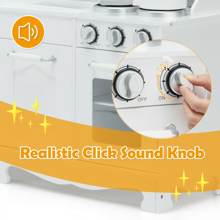 Realistic kitchen pretend play cookware set with click sound knob, designed for kids' safe and engaging play.