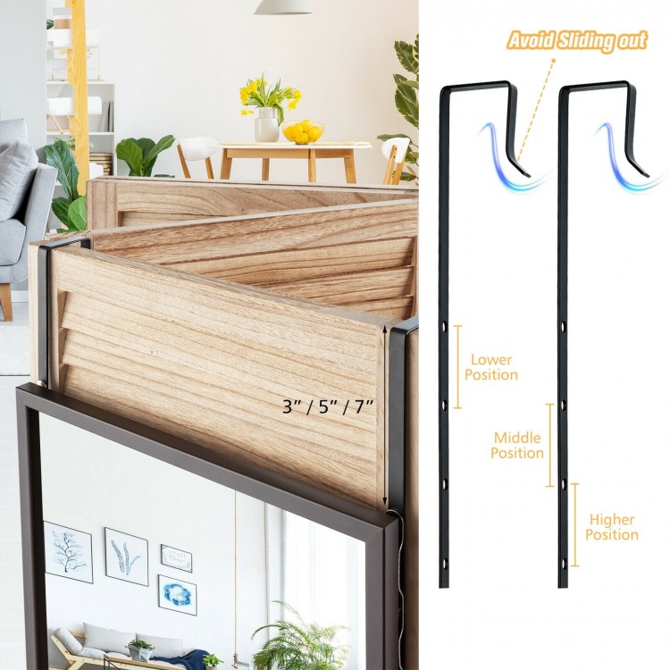 Full-length brown metal door mirror with adjustable hooks for wall or door placement, featuring shatter-proof glass.