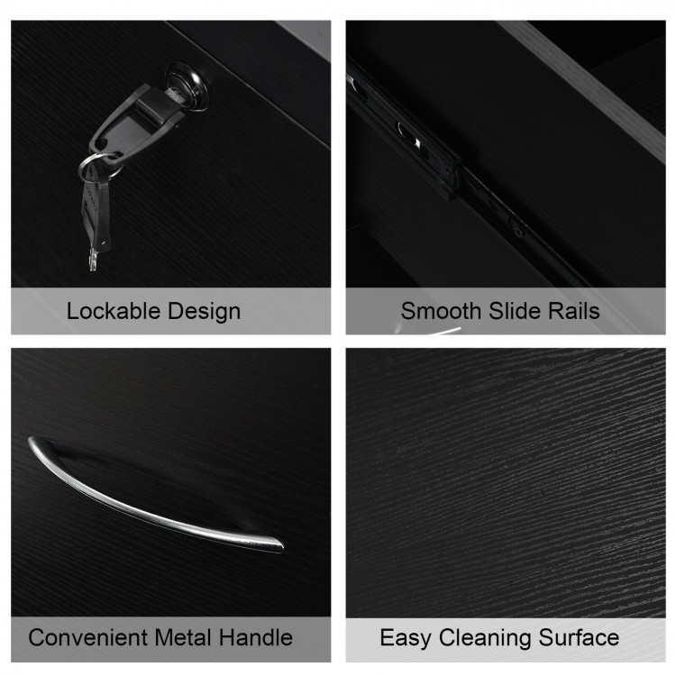 Close-up of the 2-drawer file cabinet with lock, featuring smooth slide rails and a convenient metal handle for easy.