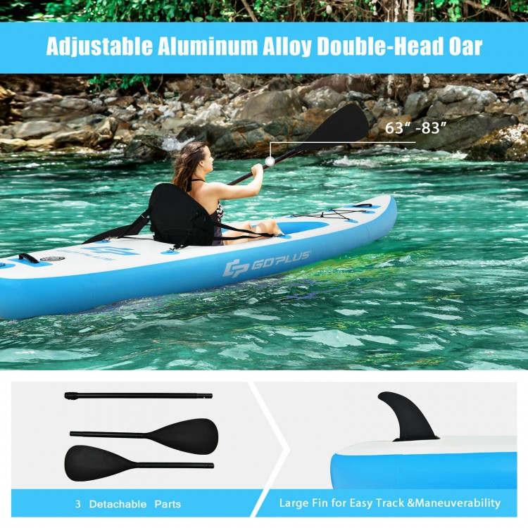 Adjustable aluminum double-head oar for 10.8 feet inflatable kayak, 63"-83" length, ideal for easy maneuverability.