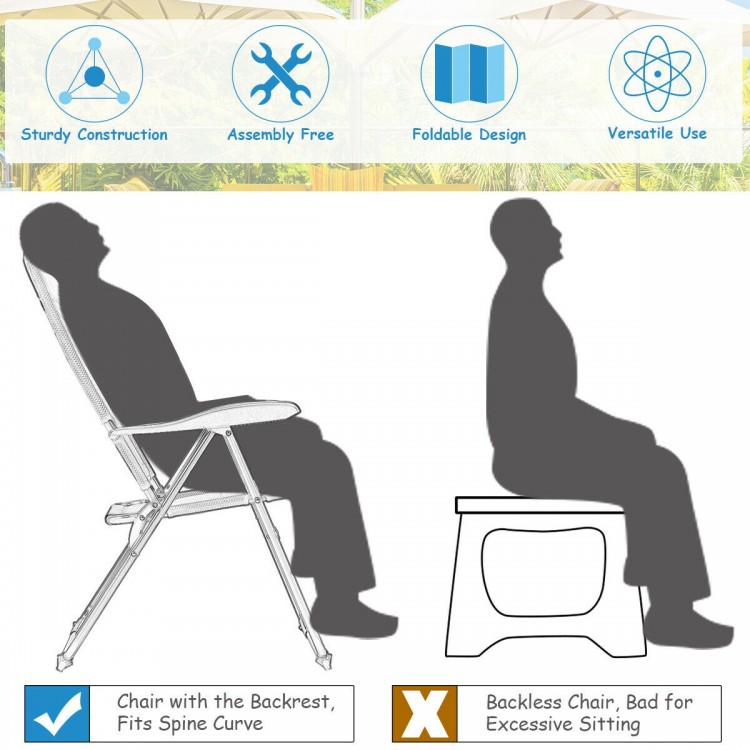 Patio folding chair with adjustable backrest, made of steel and oxford fabric, ideal for outdoor camping and relaxation.