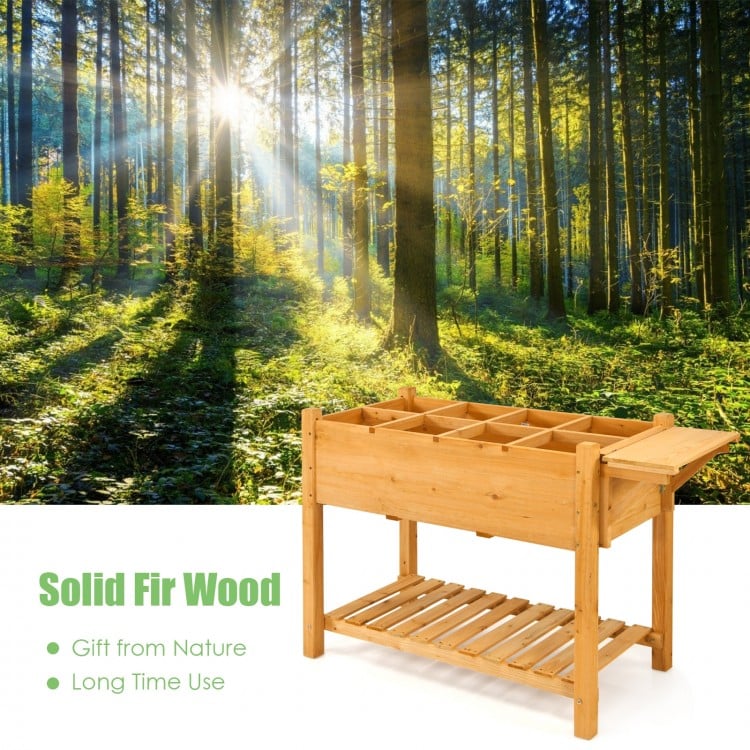 Elevated planter box kit made of solid fir wood with 8 grids, perfect for comfortable gardening on patios or balconies.