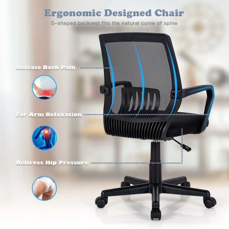 Mid-back mesh executive chair with lumbar support, adjustable height, and ergonomic design for office comfort and.