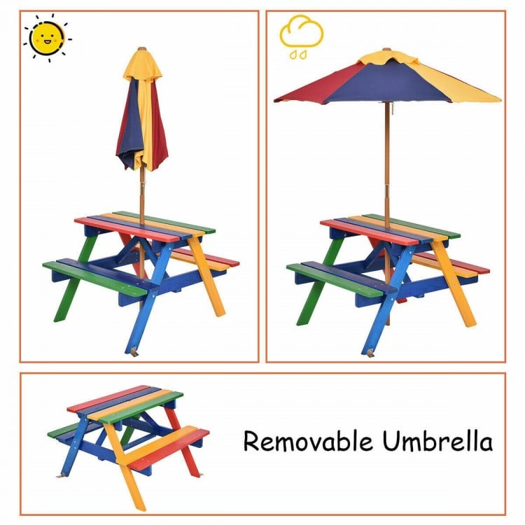 4 Seat Kids Picnic Table with UmbrellaCostway Gallery View 8 of 12