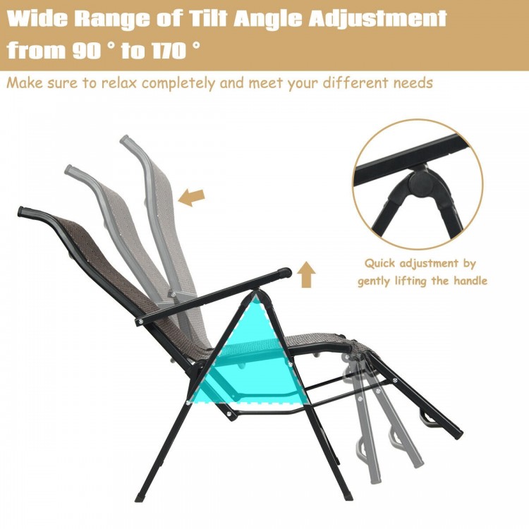 Adjustable rattan folding lounge recliner with a solid steel frame, tilting from 90° to 170° for versatile outdoor.