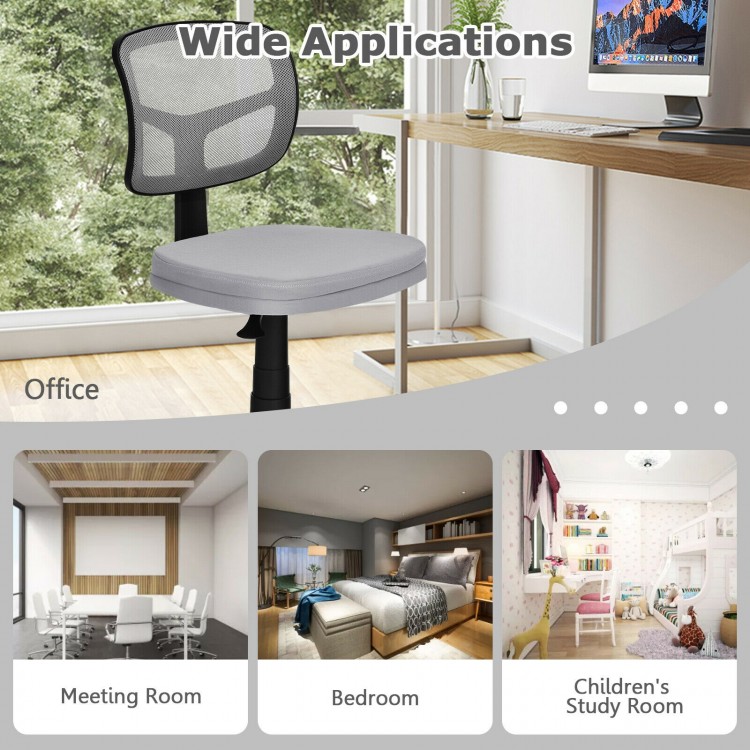 Armless gray computer chair with height adjustment and breathable mesh, ideal for home office or study room use.