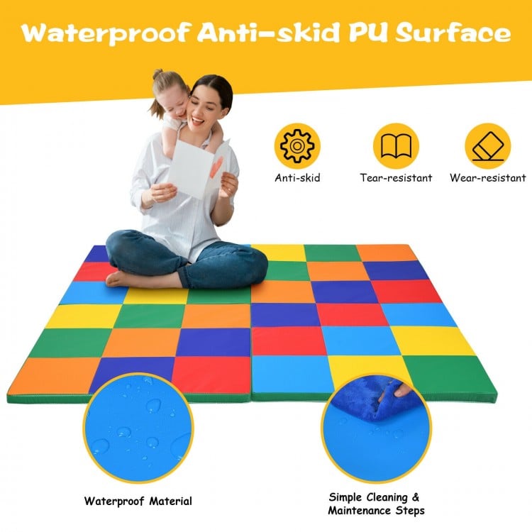 Colorful 58-inch baby folding activity floor mat with waterproof PU surface, anti-slip design, and easy maintenance for.