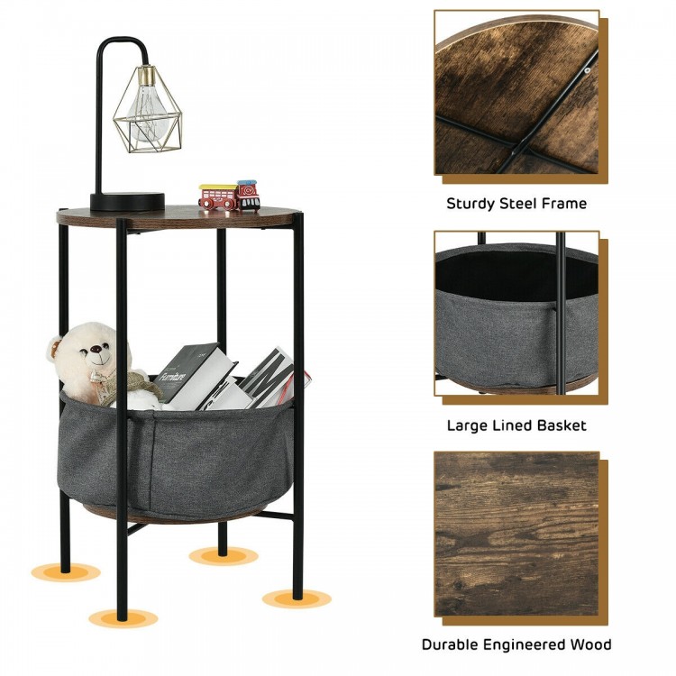 Industrial Round End Side Table Sofa with Storage - Costway