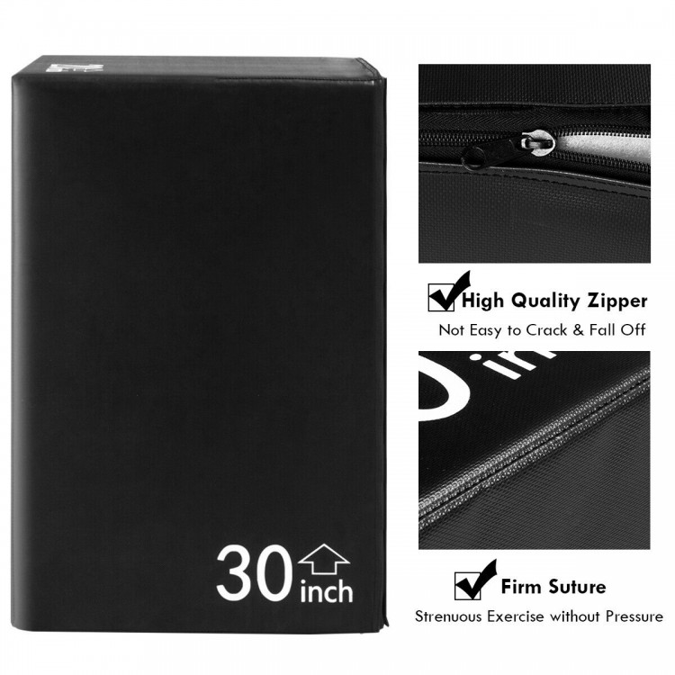 3-in-1 foam jumping box in black, featuring a high-quality zipper and durable 500D PVC mesh for jump training.