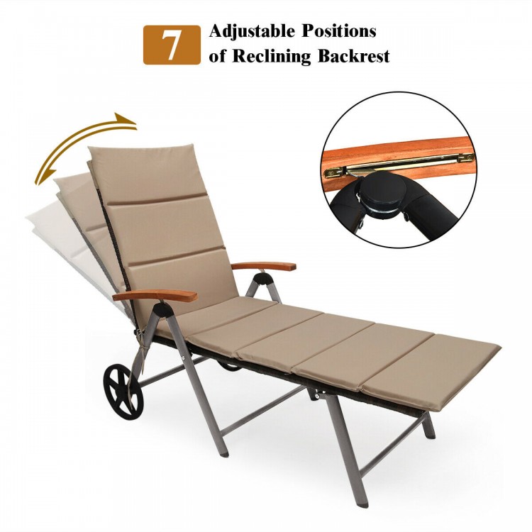 Outdoor rattan chaise lounge chair featuring seven adjustable backrest positions, ideal for personalized comfort and.