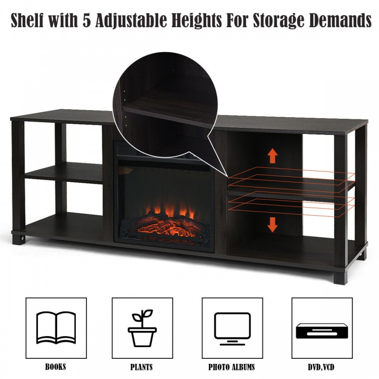 2-Tier TV storage cabinet console with adjustable shelves, made of MDF, fits up to 65-inch TVs, ideal for living room.