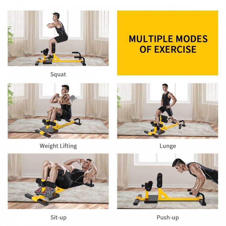 3-in-1 Sissy Squat Ab Workout machine shown in use for lunges, ideal for home gym and core training.