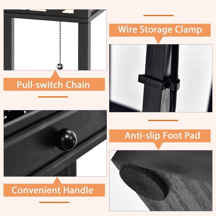 Close-up of the Modern Floor Lamp's pull-switch chain, convenient handle, and anti-slip foot pad for stability.