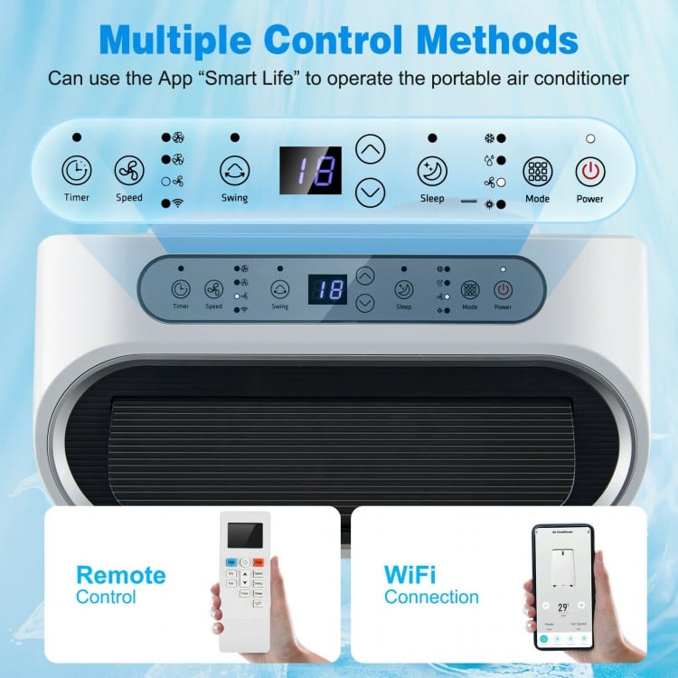 Top-mounted control panel of the 12000 BTU portable air conditioner with smart control and remote options for easy.