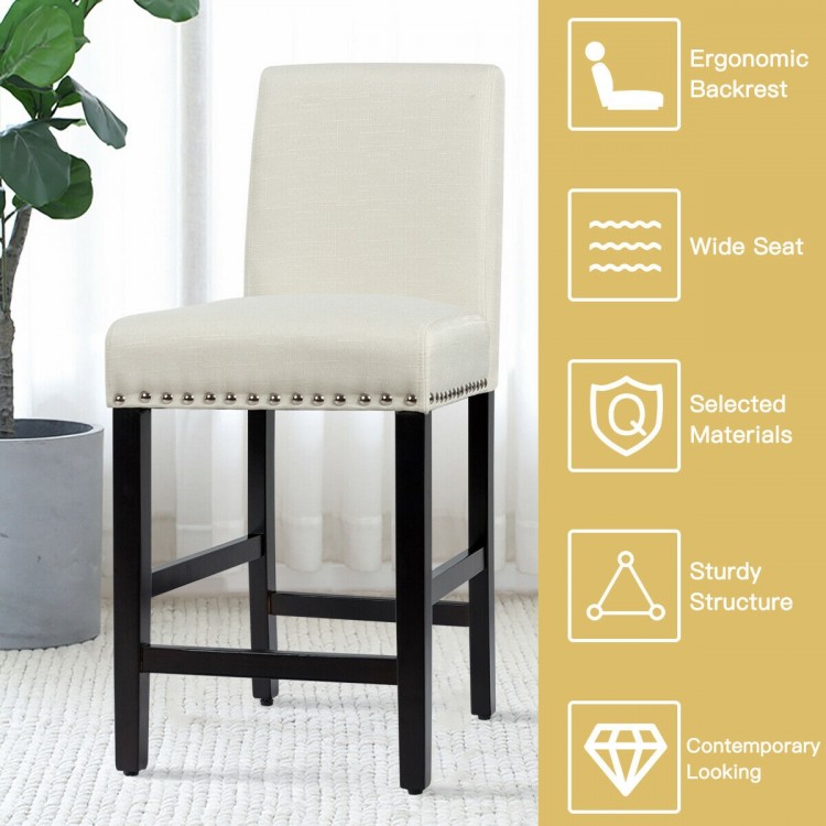 Beige kitchen chair with rubber wood legs, ergonomic backrest, and wide seat for comfortable dining in any setting.
