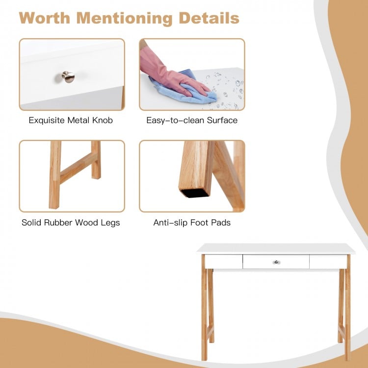 Computer desk with rubberwood legs, smooth easy-to-clean surface, and large drawer for versatile use in any room.