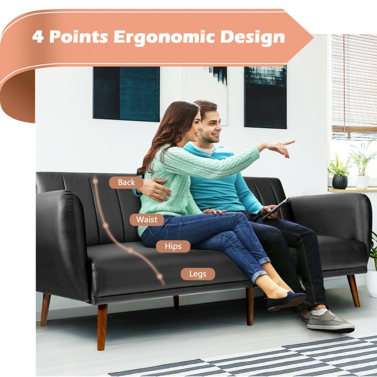 3-seat convertible sofa bed in black with ergonomic design, adjustable backrest, ideal for living room or bedroom use.