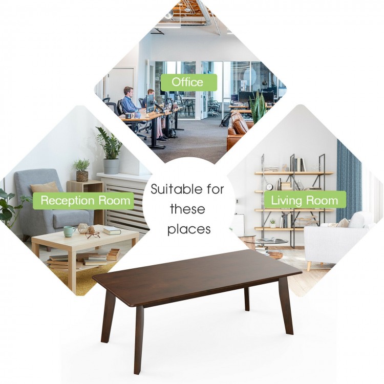 Rectangular modern wooden coffee table with rubber legs, ideal for reception or office use, offering stability and.