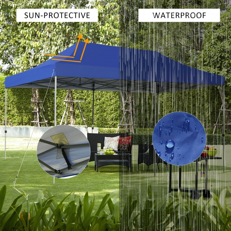 Adjustable 10 x 20 feet blue folding canopy made of 300D oxford cloth, sun-protective and waterproof, ideal for outdoor.