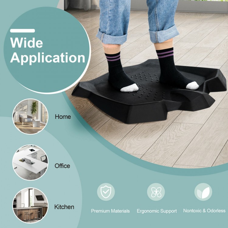 Portable anti-fatigue standing mat in black with diverse terrain and massage points for ergonomic support at home or.