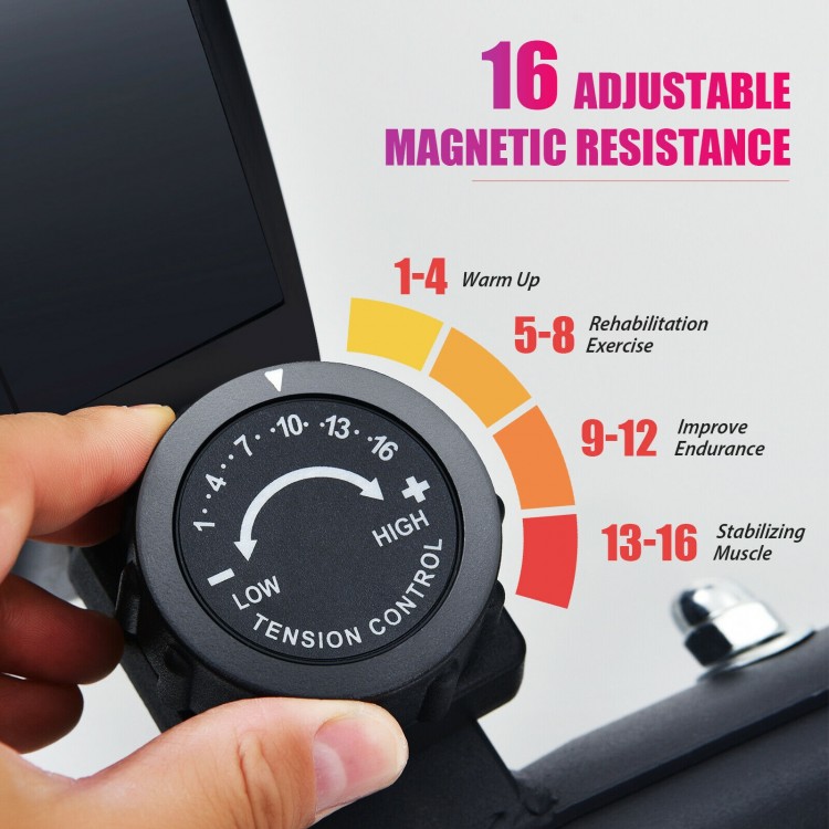 Adjustable tension control dial showing 16 resistance levels for the Portable Under Desk Bike Pedal Exerciser.