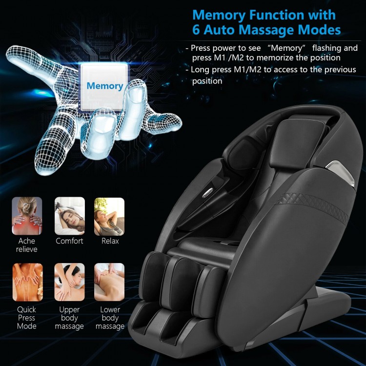 Electric zero gravity massage chair in black with SL track, featuring 6 auto modes and adjustable backrest for ultimate.