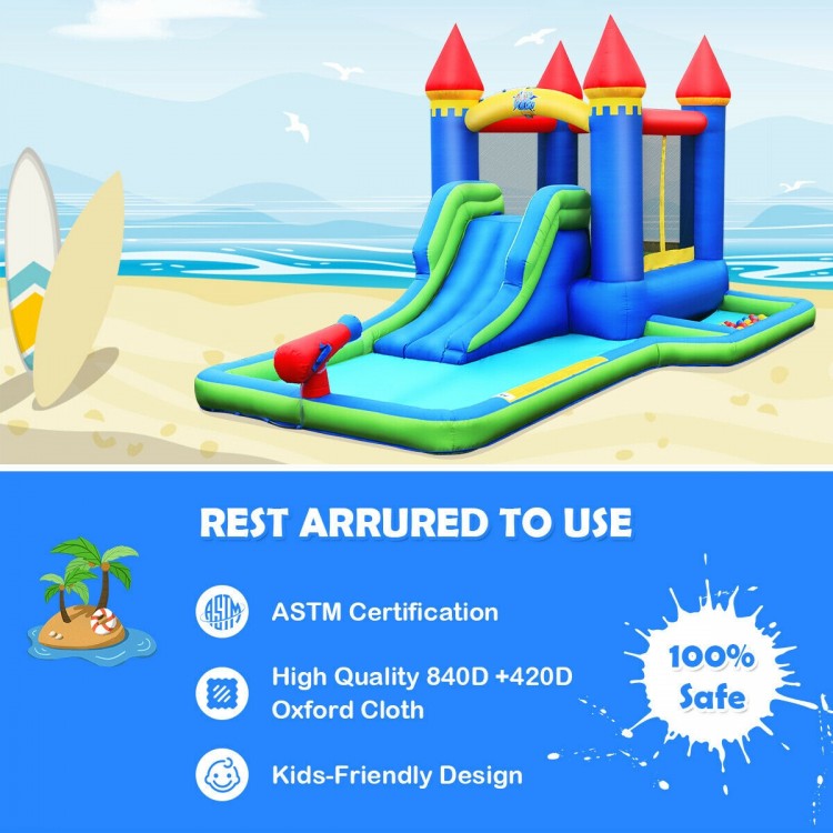 Kids inflatable bounce house water slide with large splashing pool, colorful balls, and durable oxford cloth for.