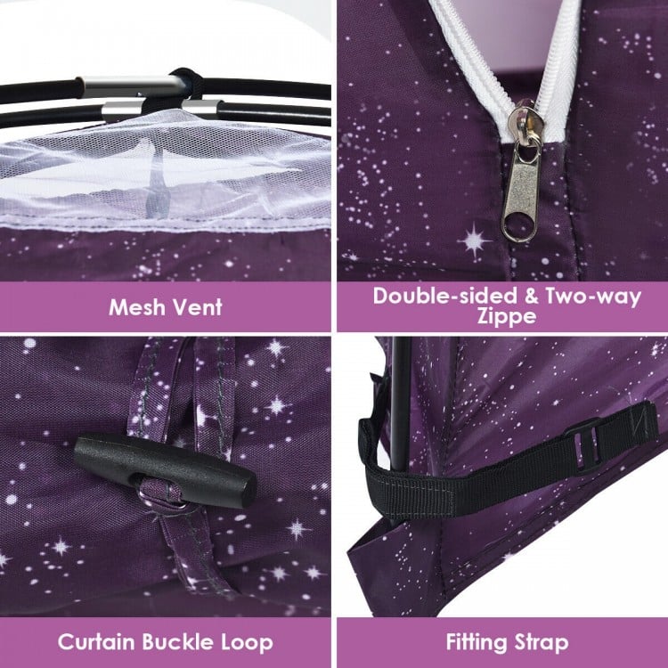 Close-up of the mesh vent and double-sided zipper on the portable indoor privacy play tent for kids and adults.