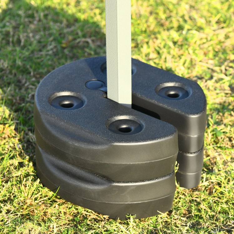 Canopy weight plate kit with no-pinch design, made of weather-resistant PE, securely fits poles up to 1.25'' wide.