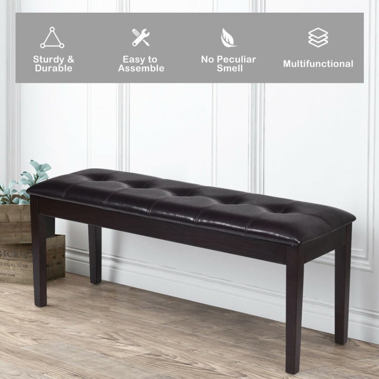 Upholstered dining room bench featuring a smooth PU surface and button tufting, perfect for hallway or bedroom.