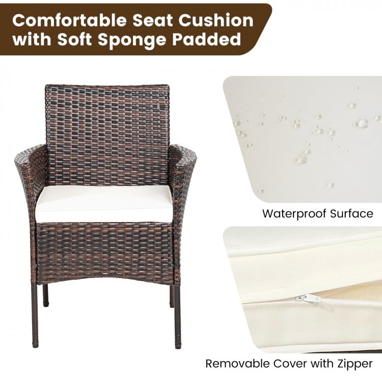 Single outdoor PE rattan armchair with waterproof cushion cover and soft sponge padding, ideal for patio relaxation.