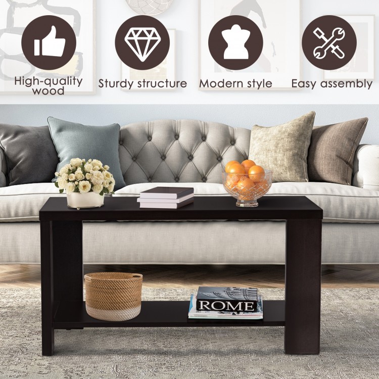 Rectangular coffee table with storage shelf, made of high-quality engineered wood, ideal for living room or office use.