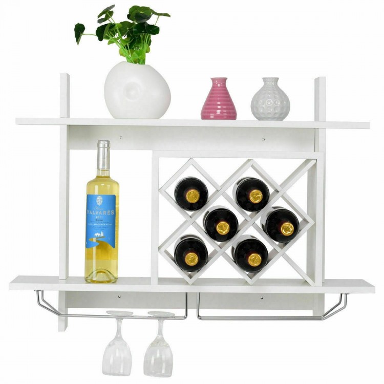 Close-up of the Household Wall Mount Wine Rack Organizer showcasing the sleek MDF finish and contemporary diamond.