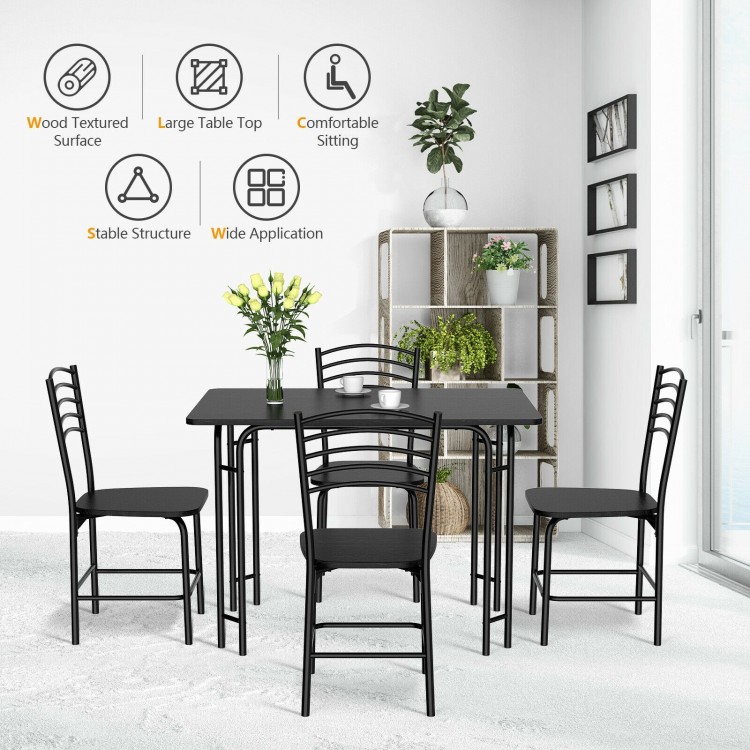 5-piece wood rectangular dining table set with sturdy iron frame, comfortable chairs, and easy-to-clean surface for.