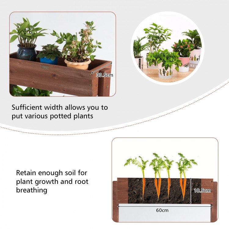3-tier raised garden bed made of solid wood, featuring adjustable shelves for various potted plants and efficient.