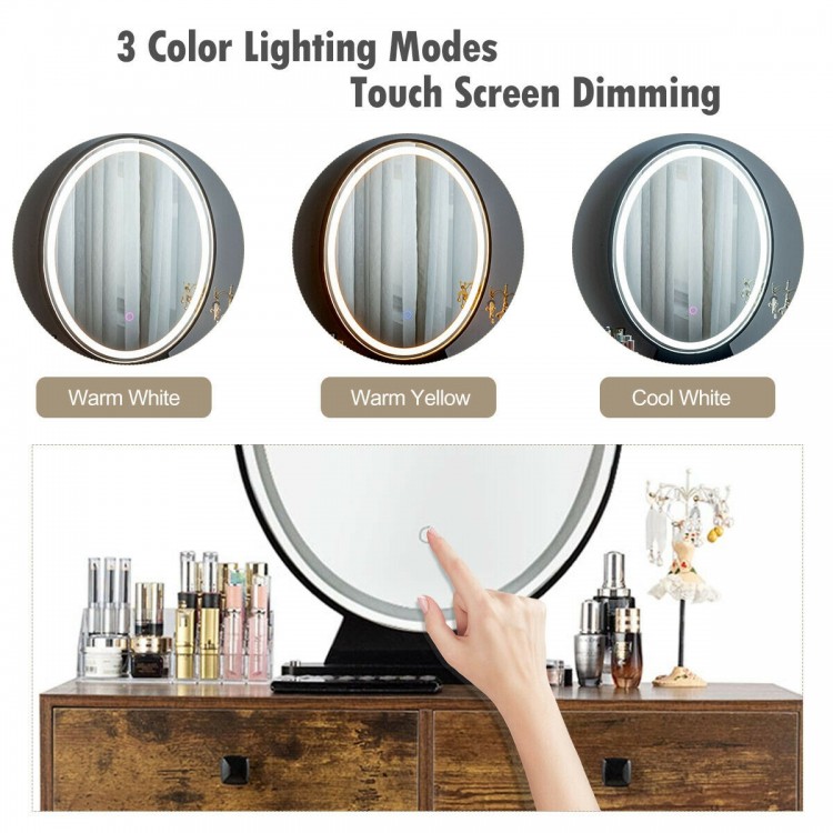 Industrial makeup dressing table with touch screen dimming mirror and three lighting modes, featuring rustic brown.