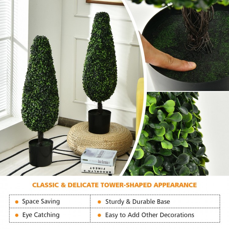 Tower-style artificial topiary tree with UV-resistant leaves, perfect for indoor or outdoor decor, featuring a sturdy.