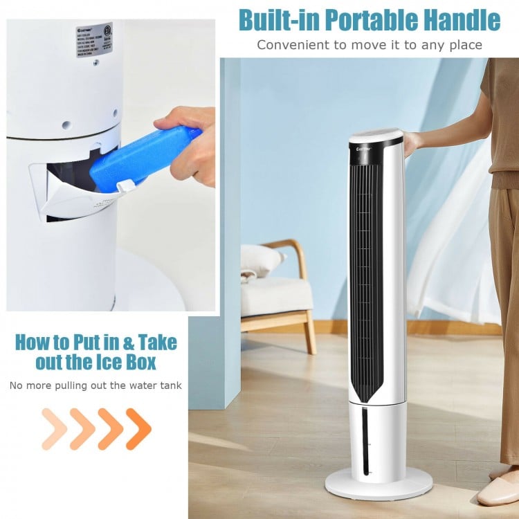 41-inch evaporative air cooler with built-in handle, 3 modes, and 3 speeds for versatile cooling in any room.