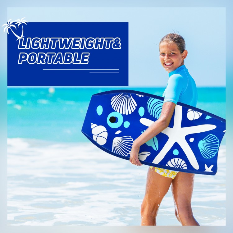 41-inch lightweight bodyboard with a blue shell design, ideal for summer surfing at the beach or pool.
