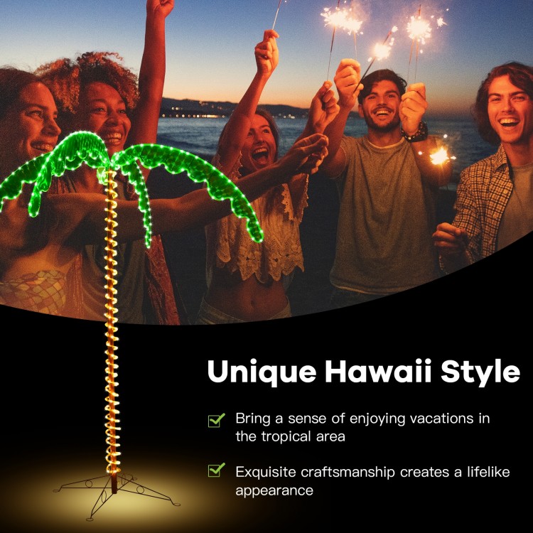 7 feet LED pre-lit palm tree decor with warm lights, perfect for indoor and outdoor tropical-themed celebrations.
