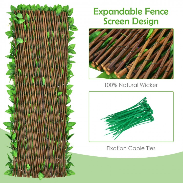 Expandable faux ivy privacy screen fence panel with dense leaves and flowers, ideal for balcony decoration and privacy.