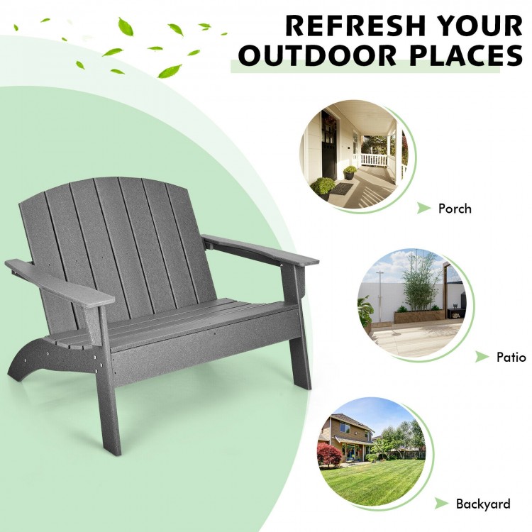 Gray HDPE patio Adirondack chair with wide armrests, perfect for comfortable seating in your porch, garden, or backyard.