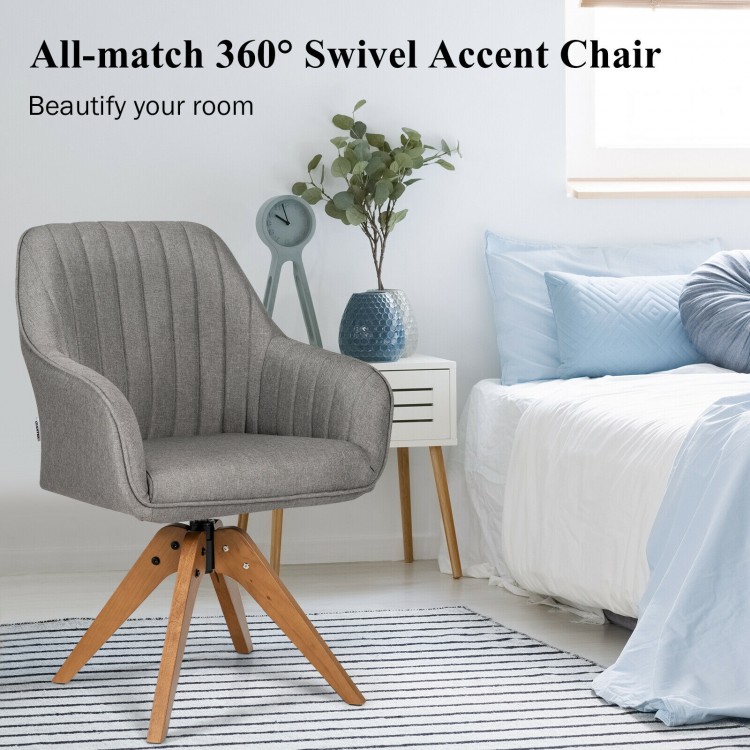 360° swivel accent chair with breathable linen and beech wood legs, perfect for study or relaxation in any room.