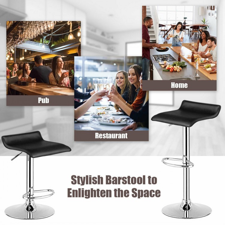 Set of 2 adjustable backless bar stools in black PU leather, perfect for gatherings and stylish home decor.